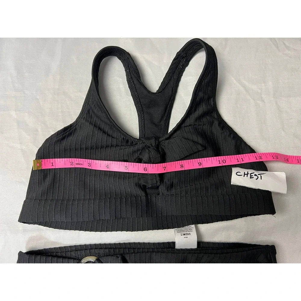 Wonder Nation Girls Black Ribbed High Waisted Belted Bikini Swimsuit Set L 10-12